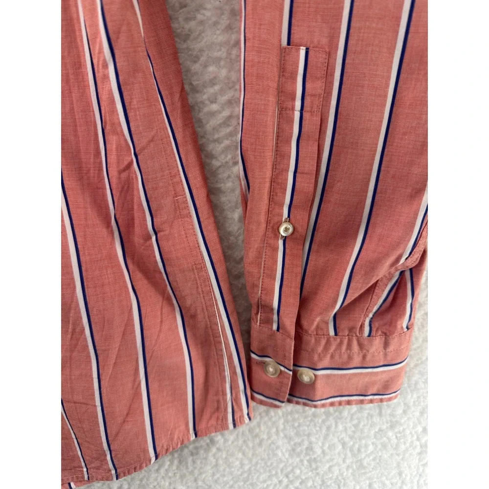 Banana Republic Mens Standard Fit Striped Button Down Shirt Large Coral Blue